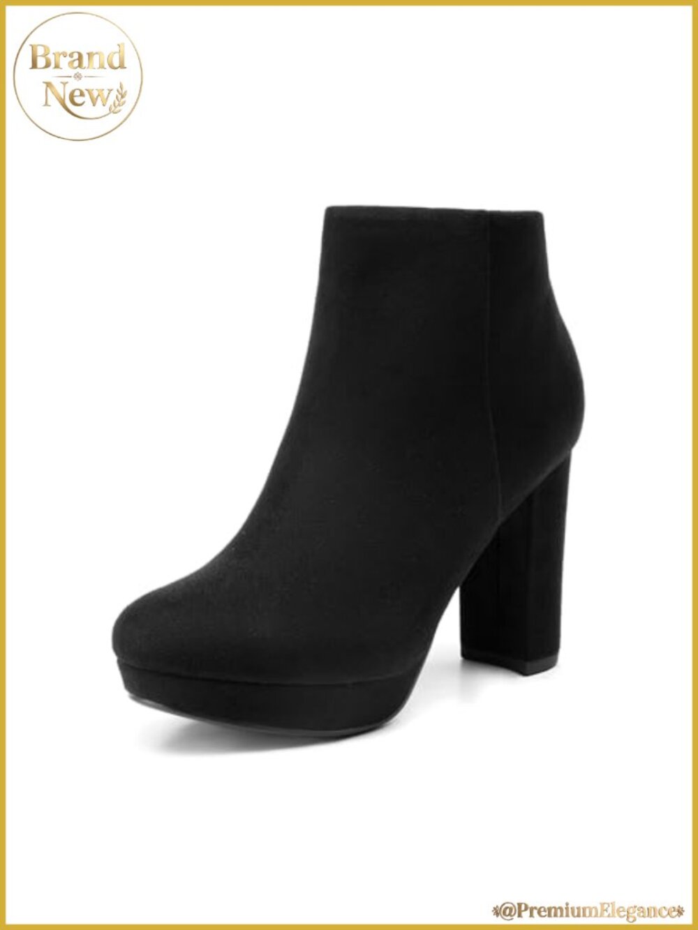 Women's Suede High Heel Ankle Boots Stomp Block Heel Side Zip Booties